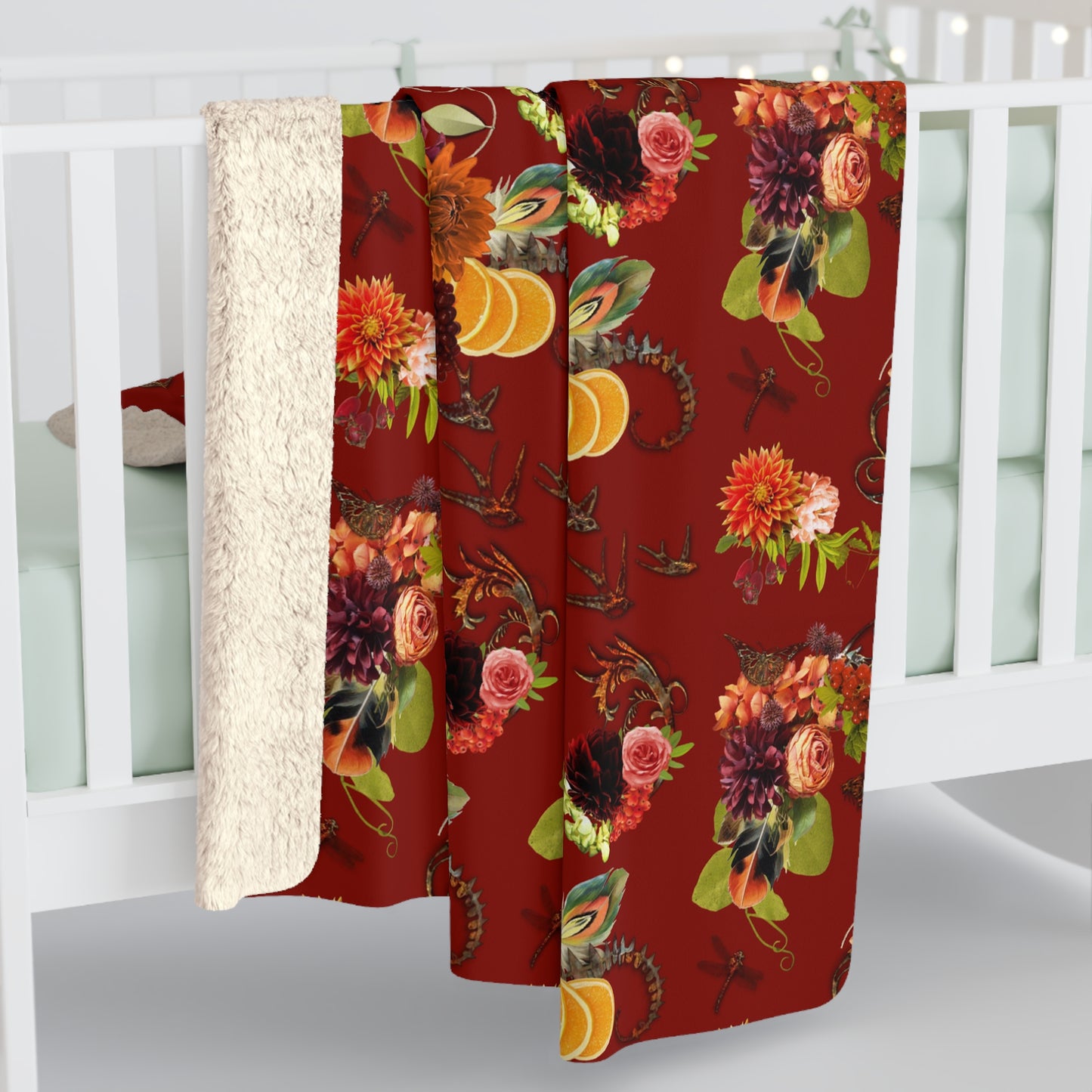 Garnet Floral Sherpa Fleece Blanket