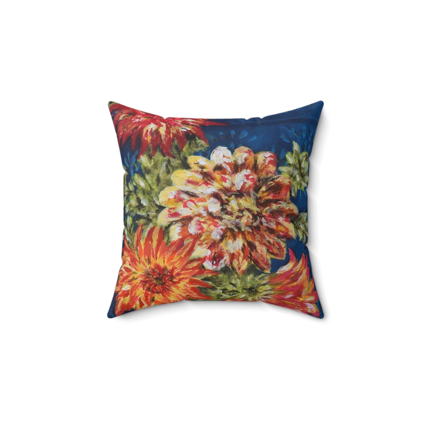 "Dahlias on Blue" Faux Suede throw Pillow