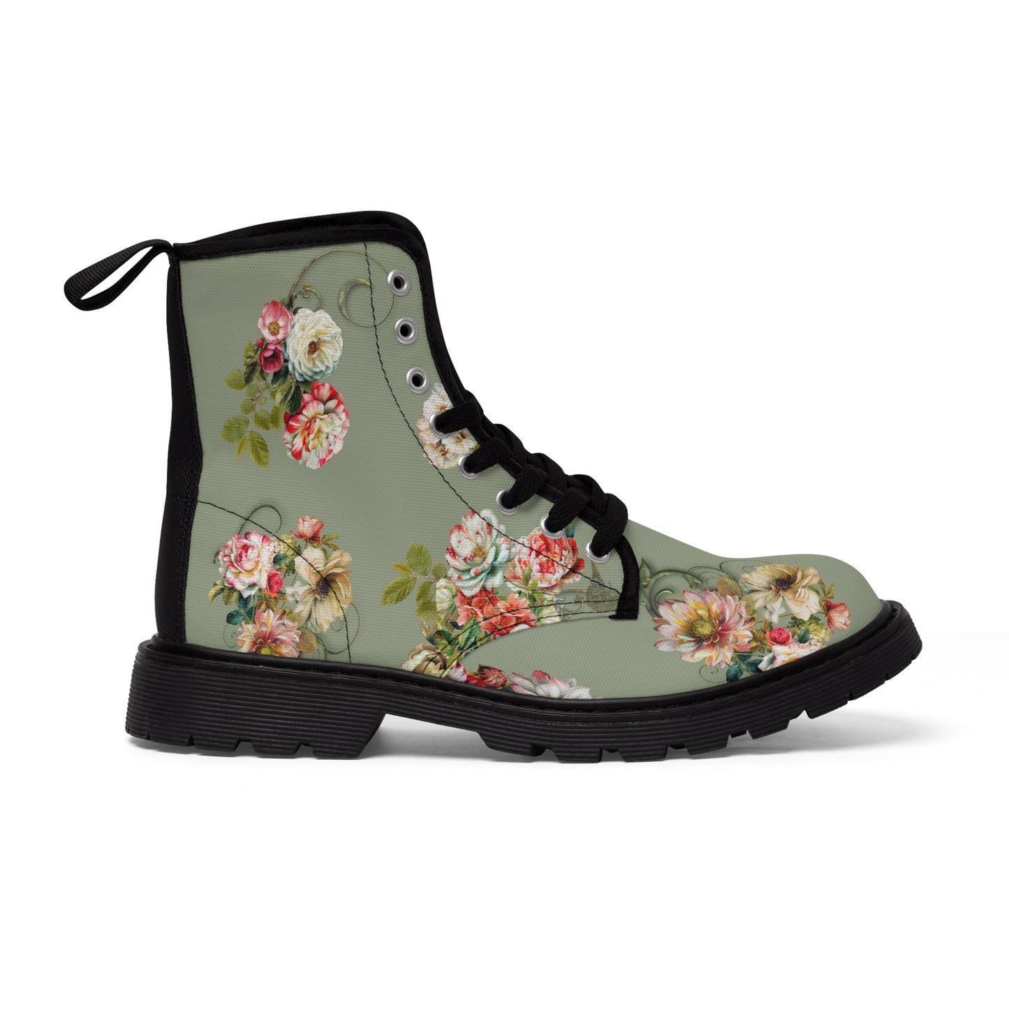 Vintage Roses on Sage Women's Canvas Boots