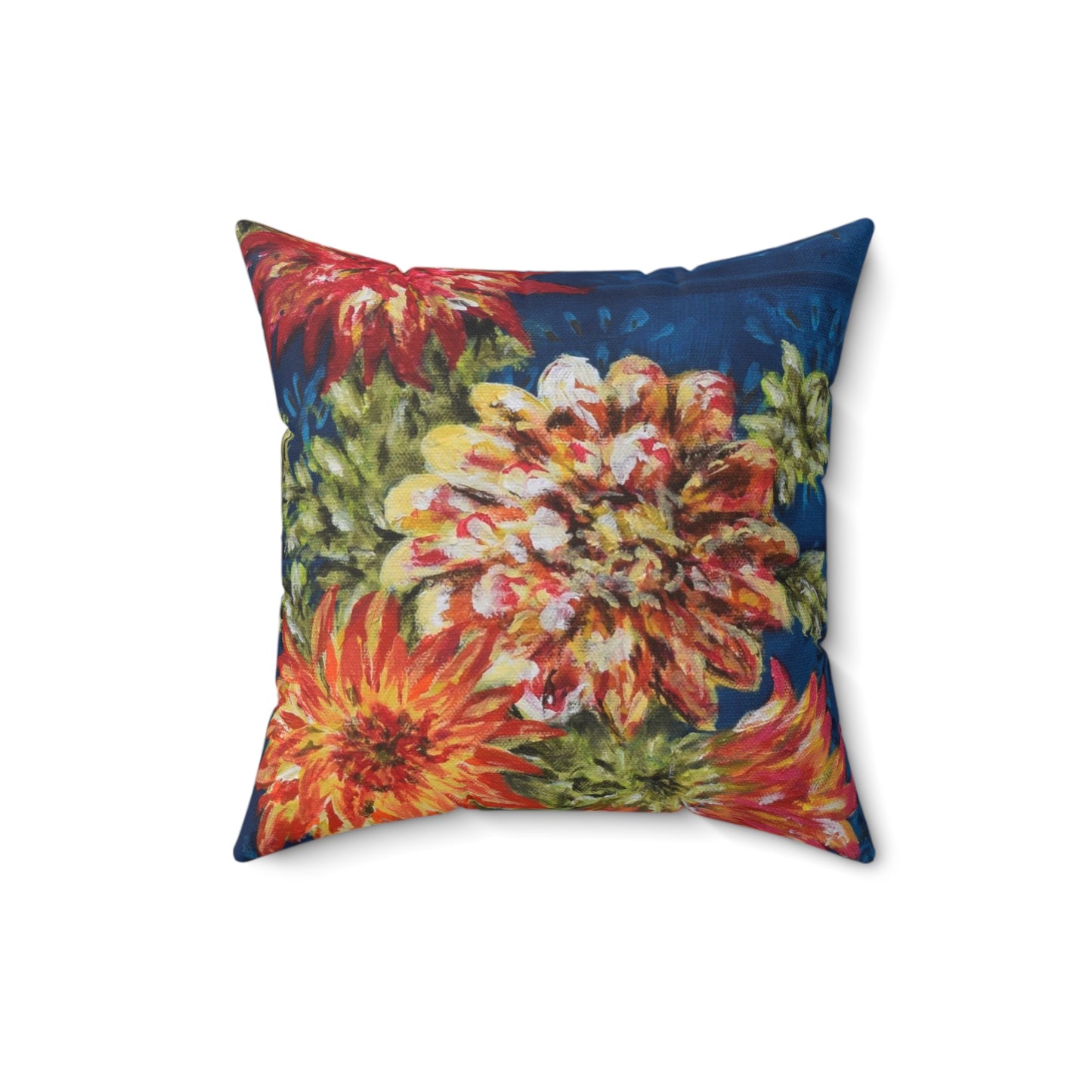 "Dahlias on Blue" Faux Suede throw Pillow