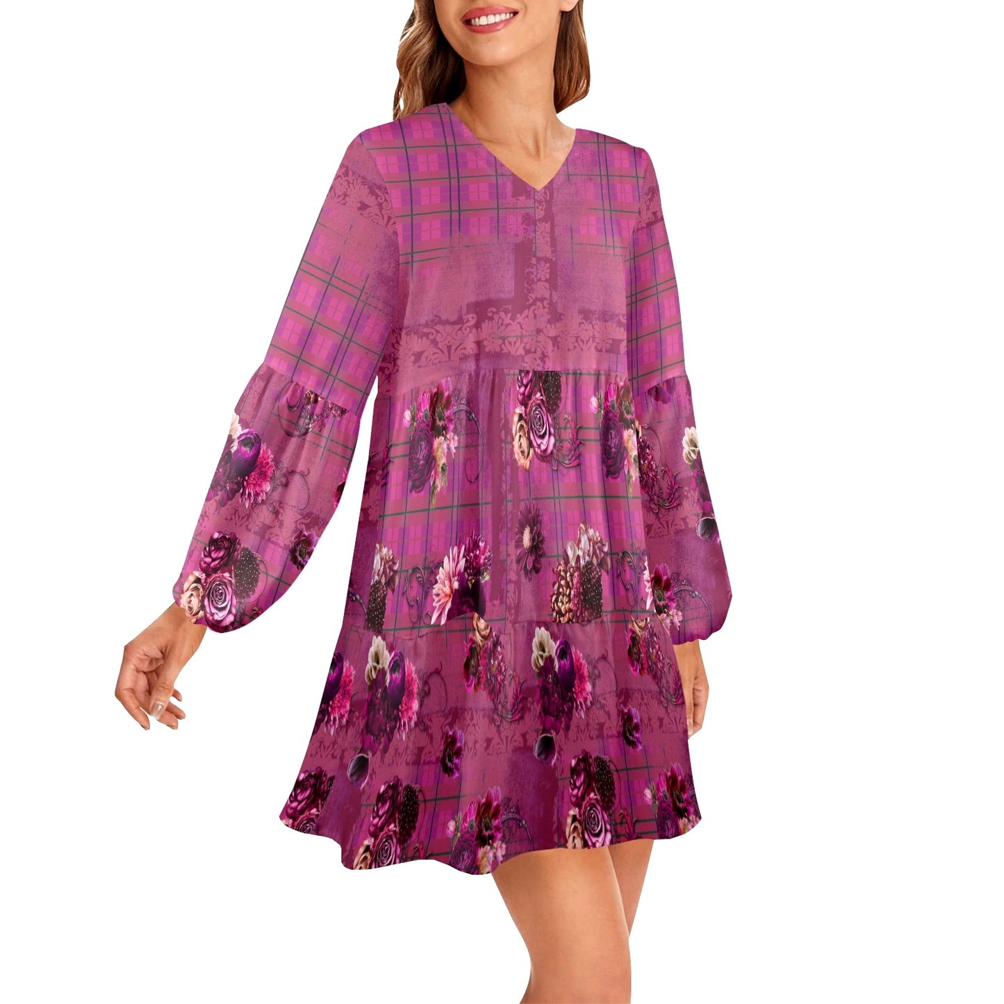 Magenta Garden Tiered Dress