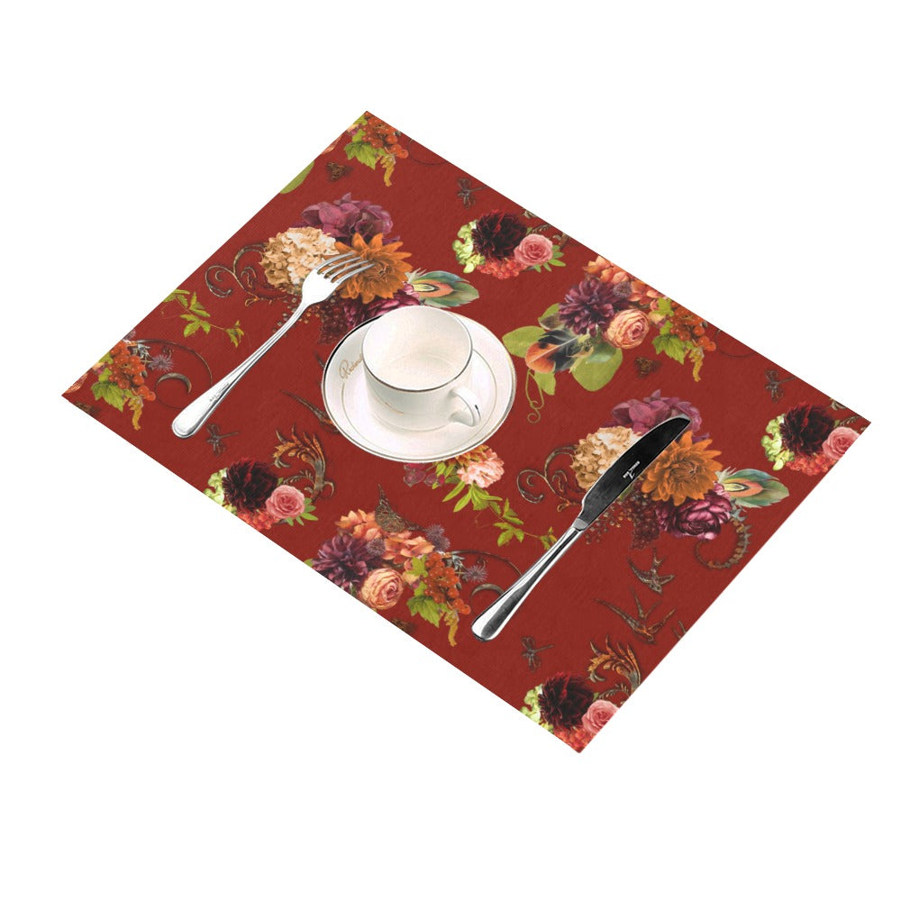 Garnet Floral Placemats  14’’ x 19’’ (Four Pieces)