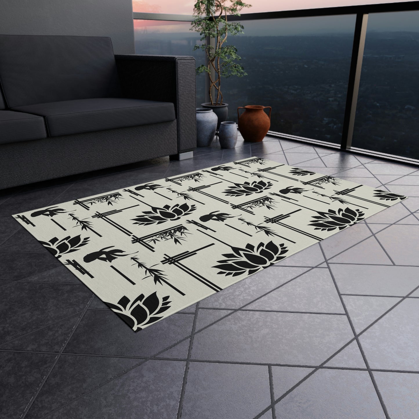 Lotus Print Outdoor Rug