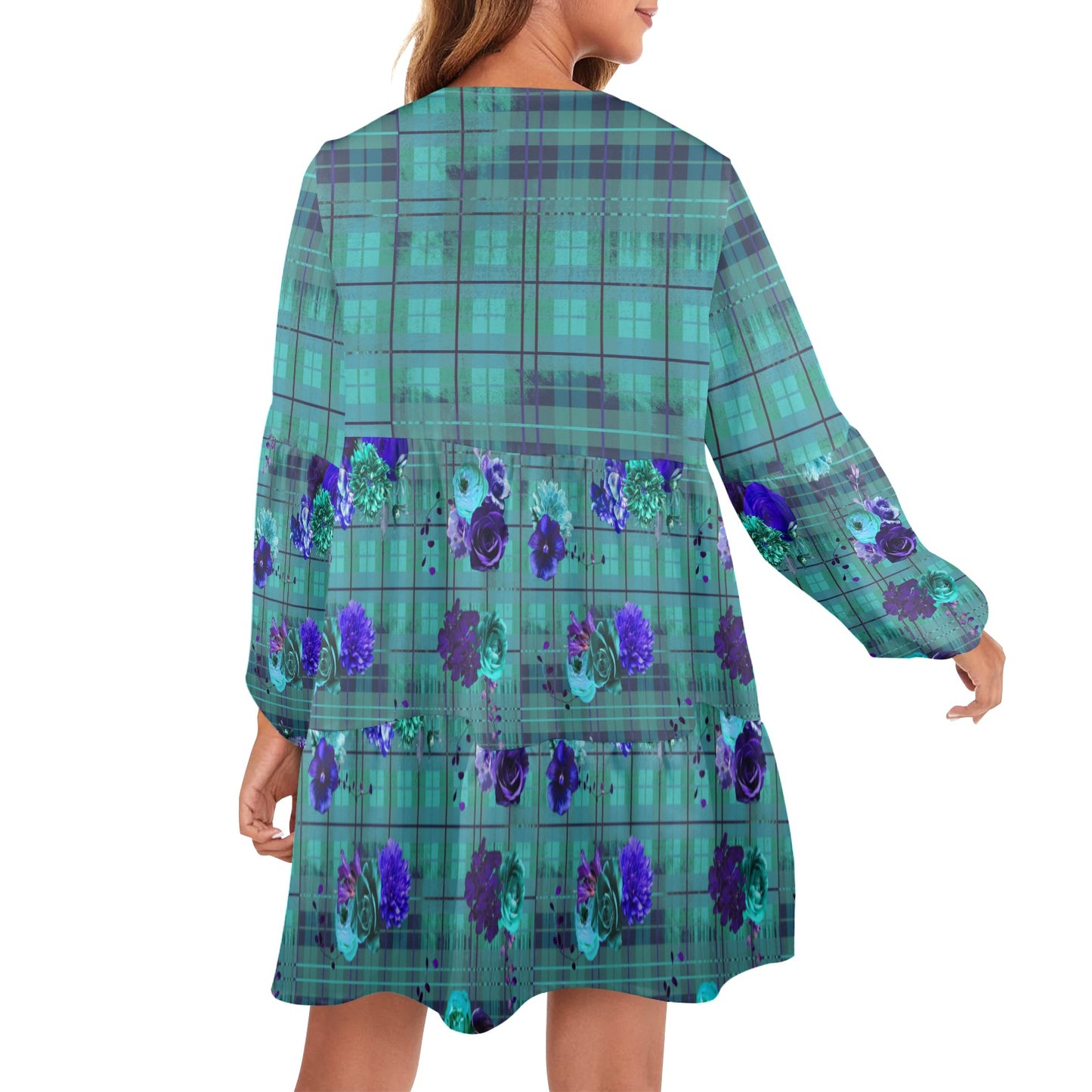 Turquoise Plum Plaid tiered Dress