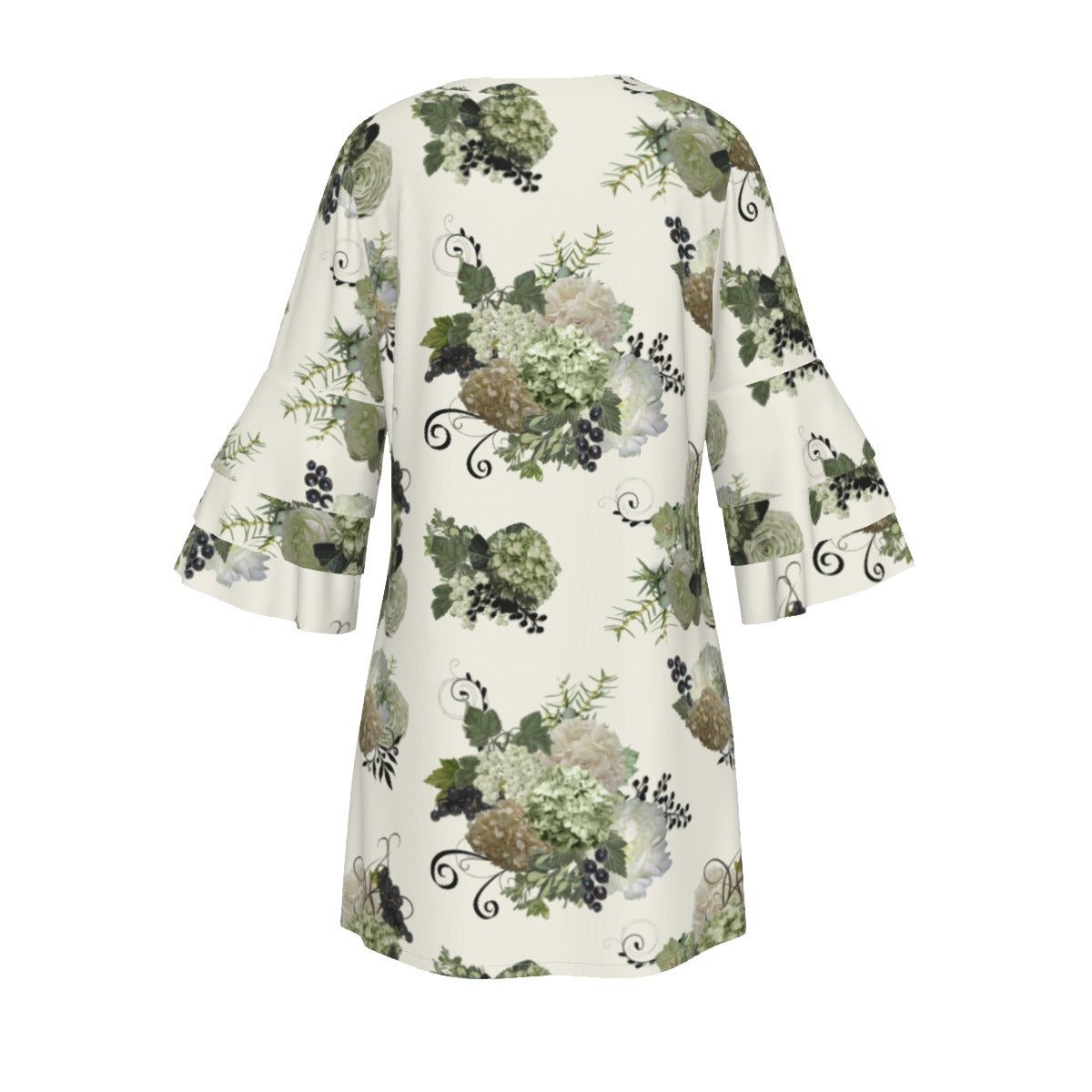 Sage Floral Ruffle Sleeve Dress