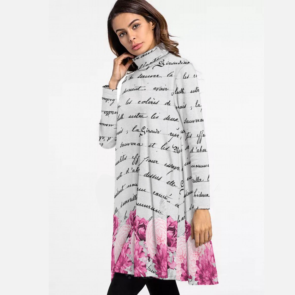 Roses on Script High Neck Dress