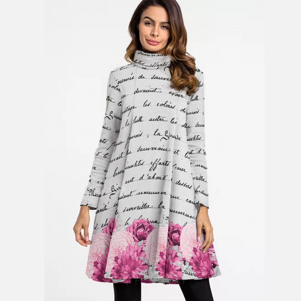 Roses on Script High Neck Dress