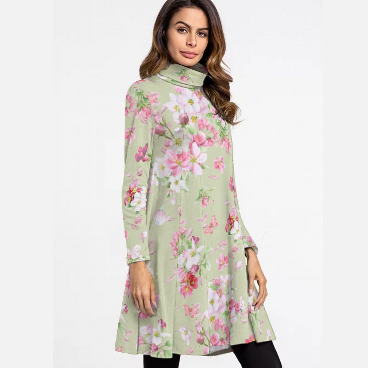 Spring Blossoms High Neck Dress