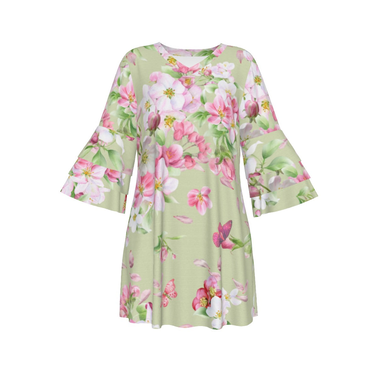 Spring Blossoms Ruffle Sleeve Dress