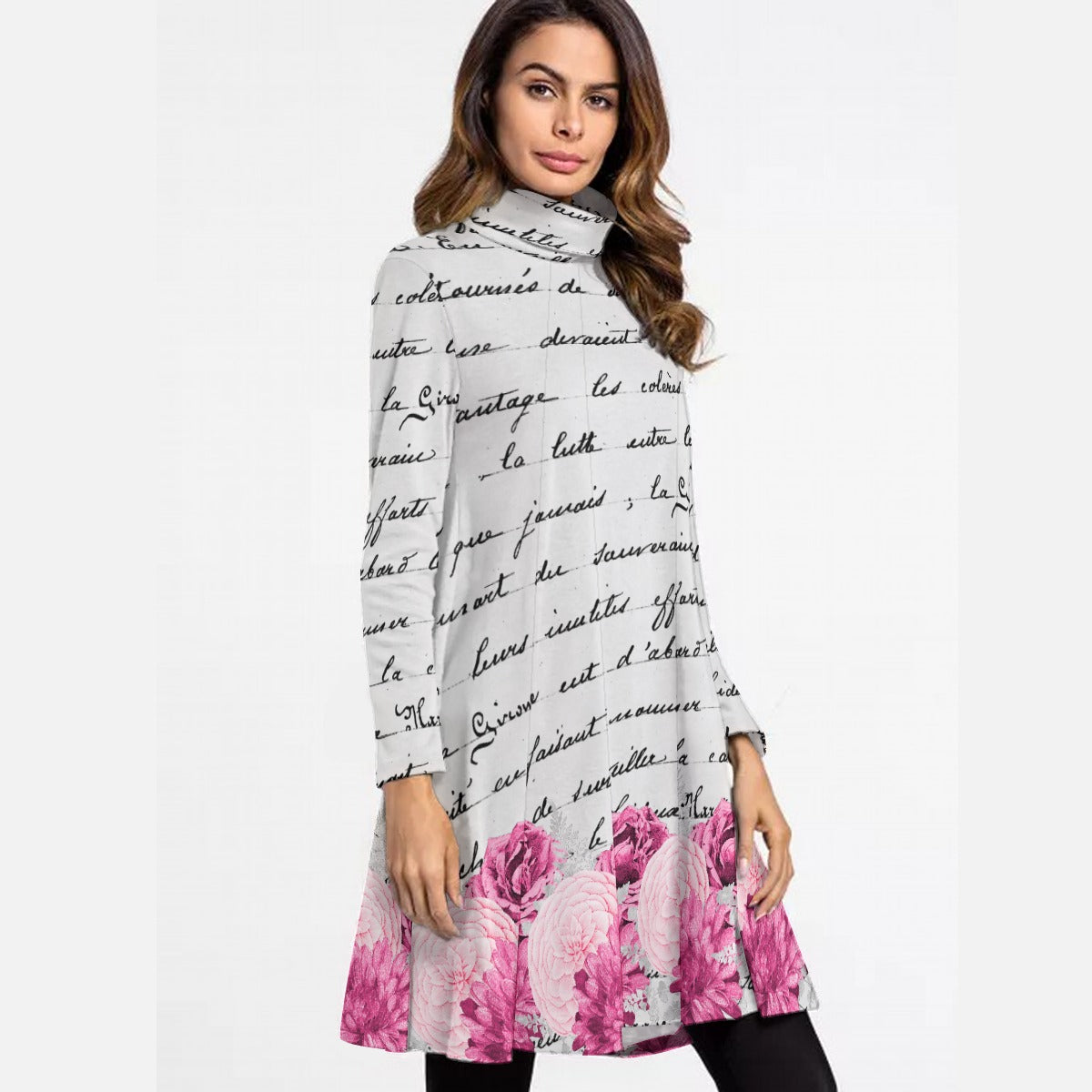 Roses on Script High Neck Dress