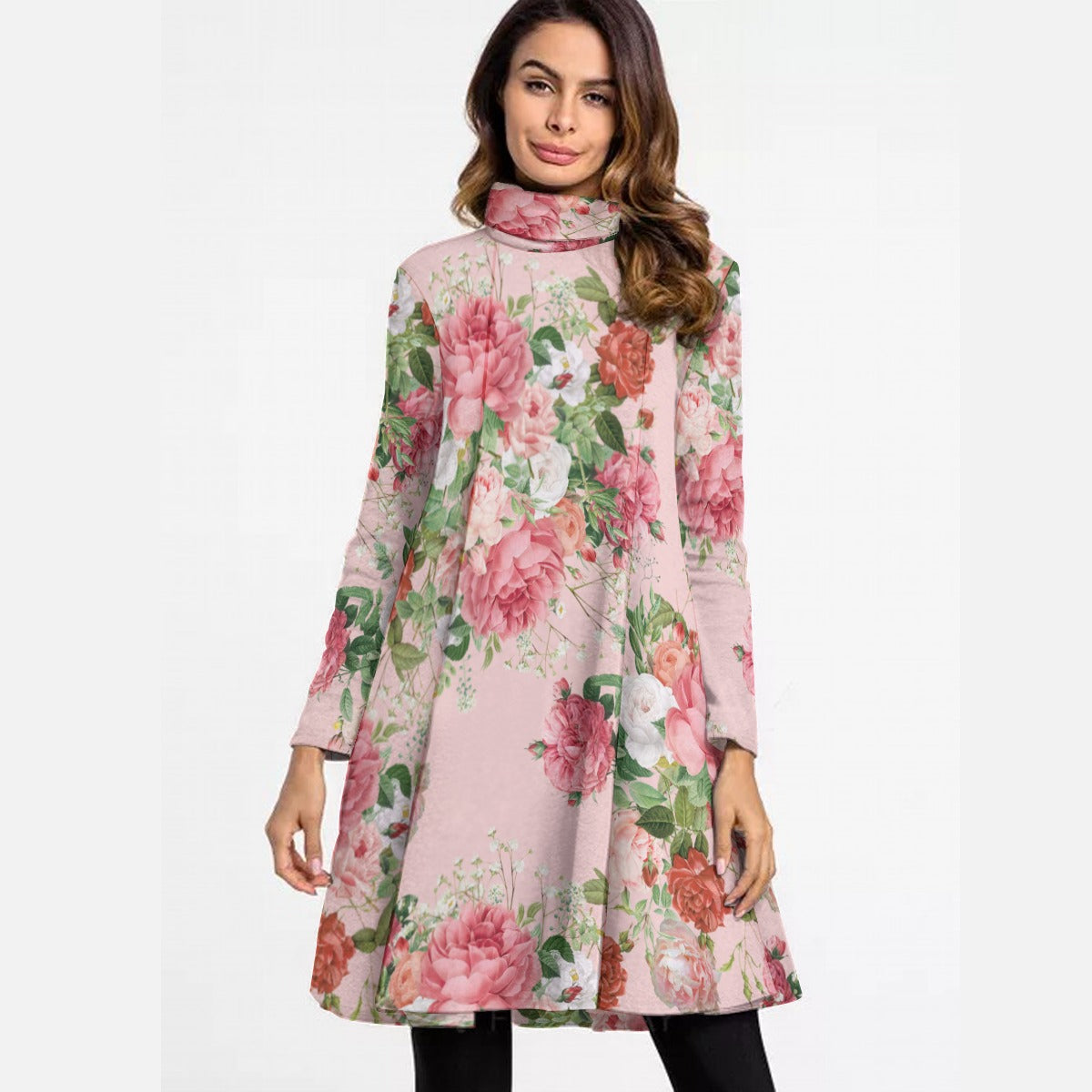 Vintage Roses on Peach High Neck Dress