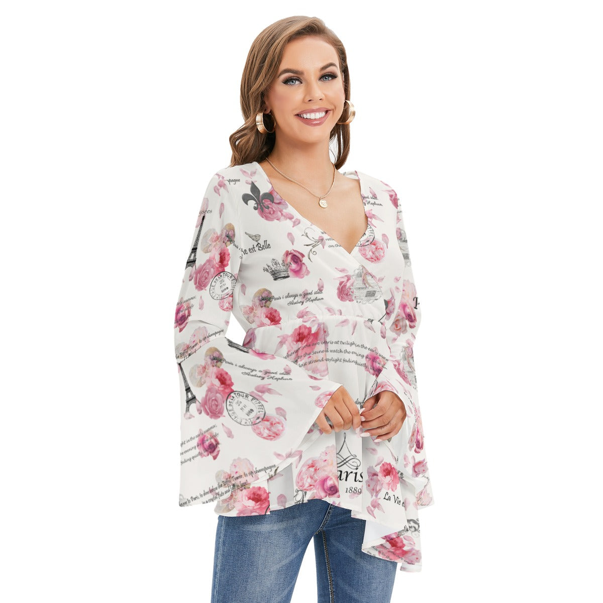 Paris in Spring Flared Sleeved Blouse