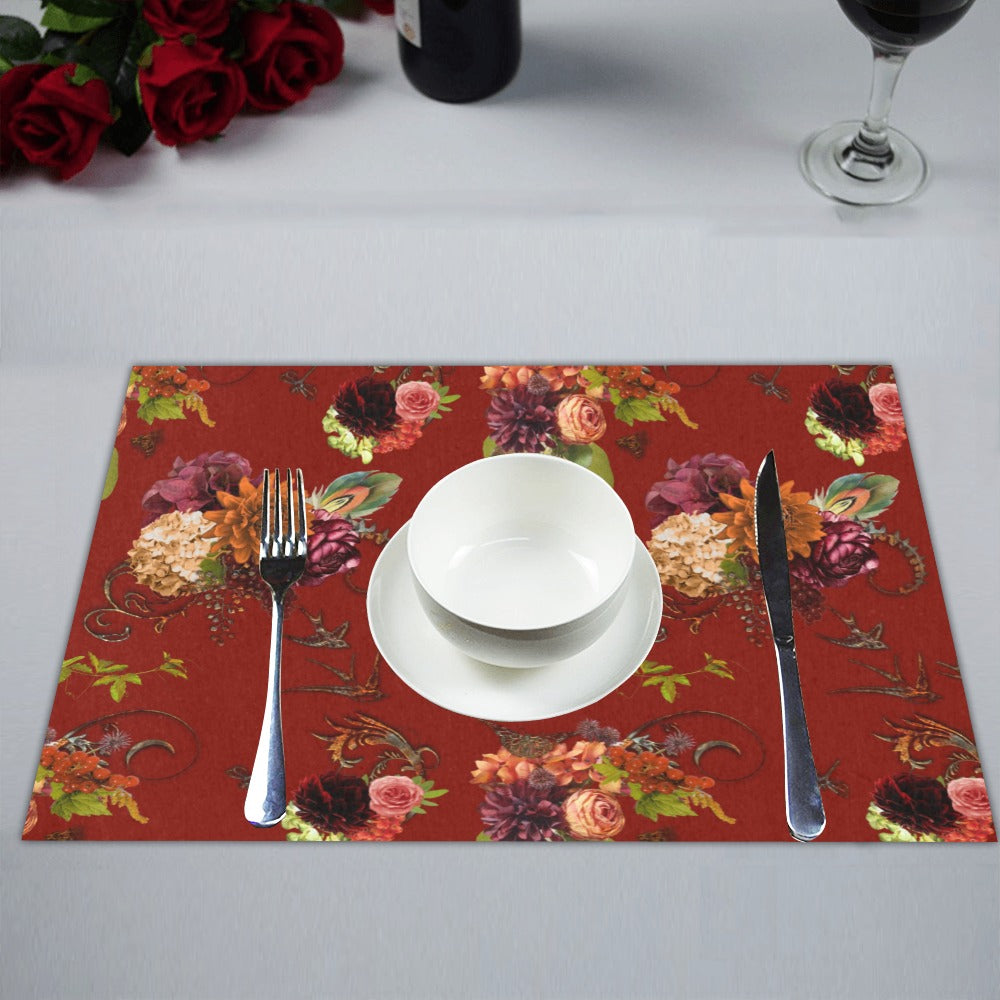 Garnet Floral Placemats  14’’ x 19’’ (Four Pieces)