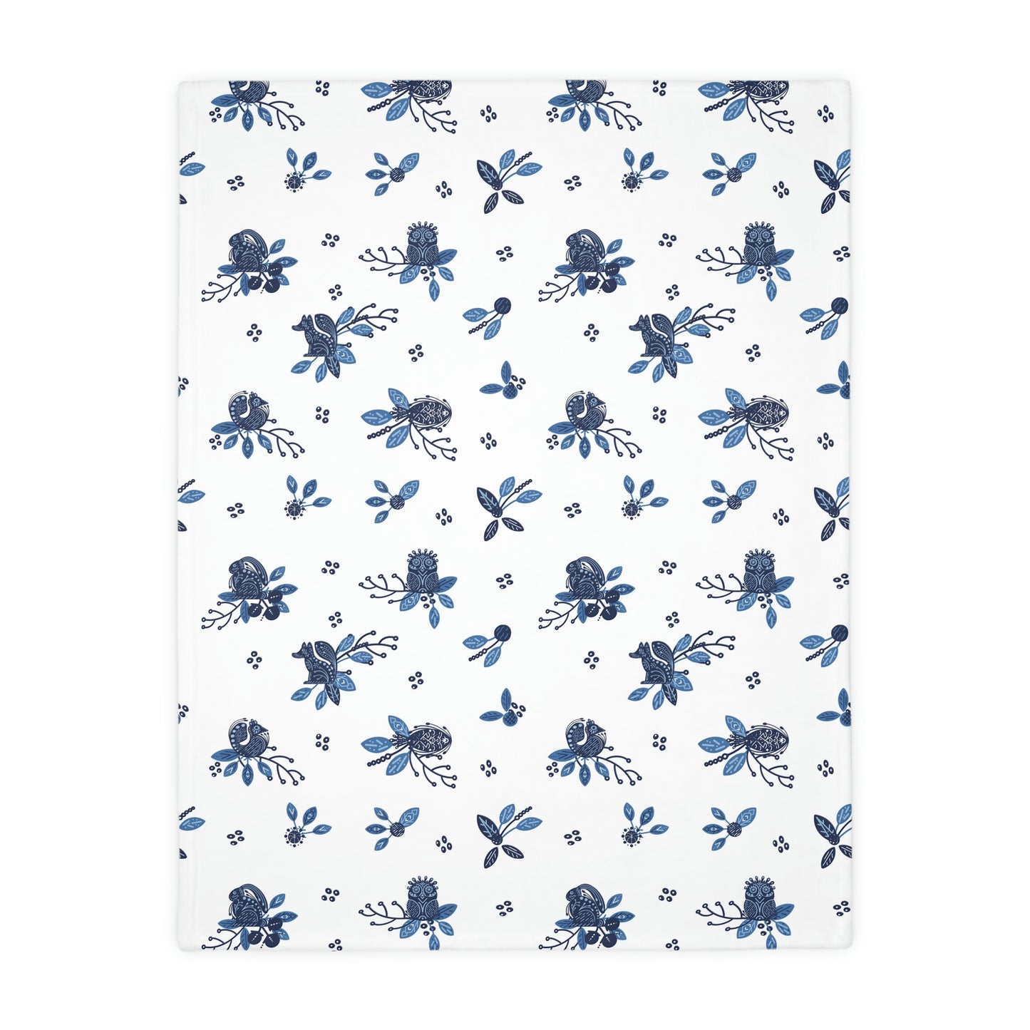 Blue Scandi Folk Velveteen Minky Blanket