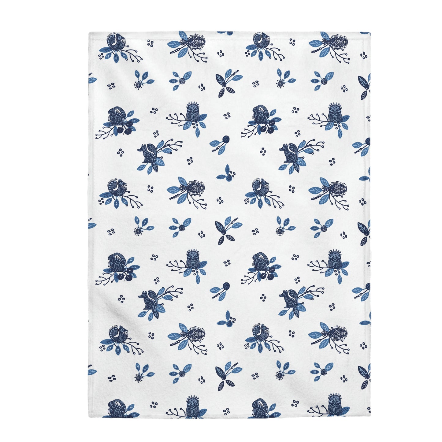 Blue Scandi Folk Velveteen Plush Blanket