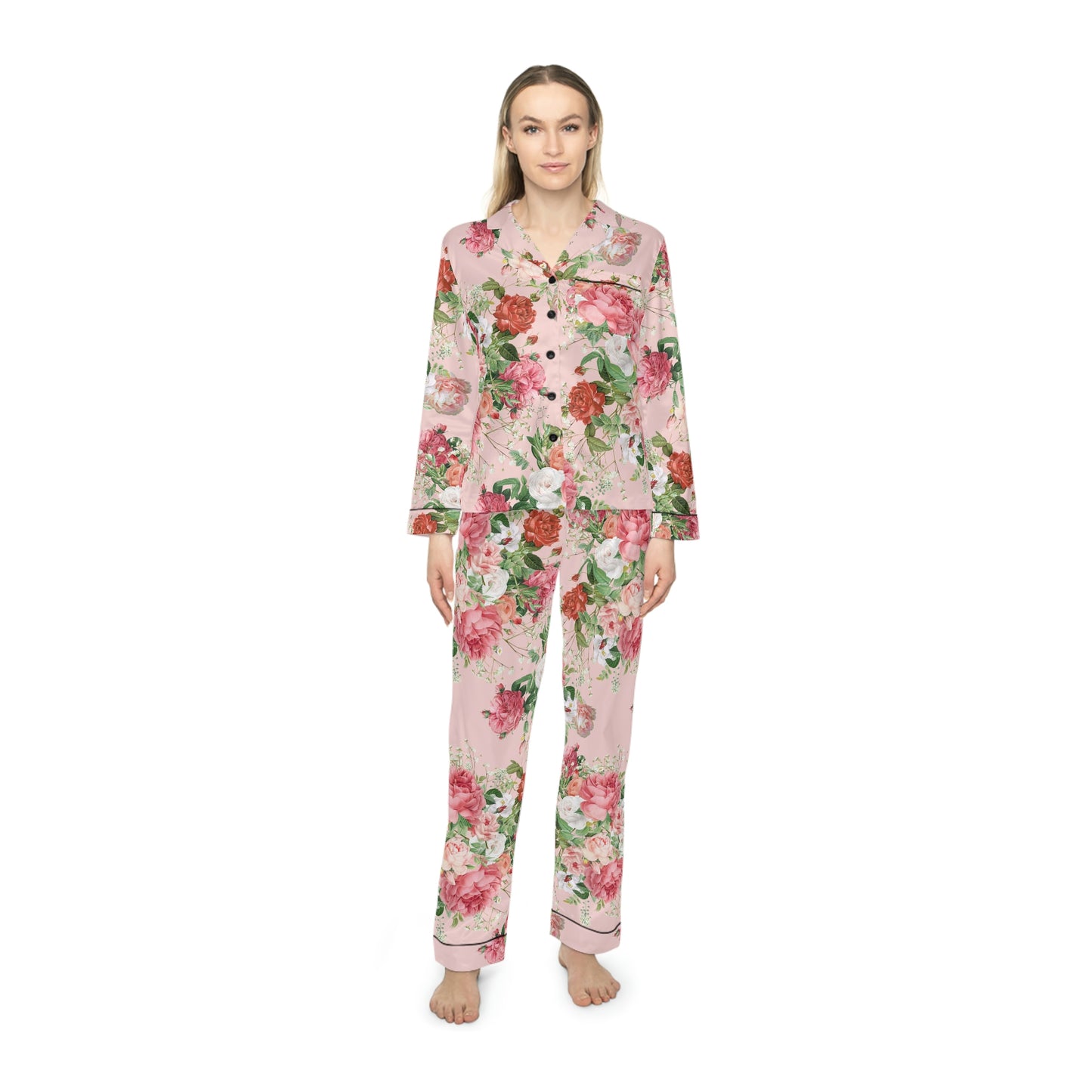 Vintage Peach Floral Women's Satin Pajamas