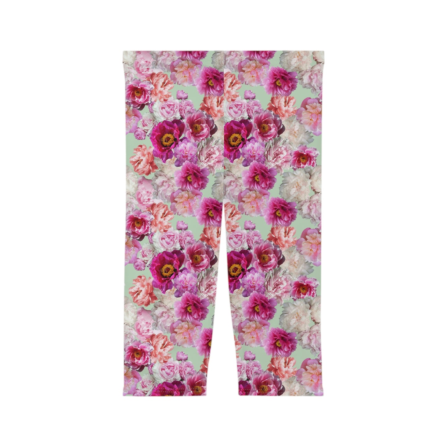 Peonies on Green Women’s Capri Leggings