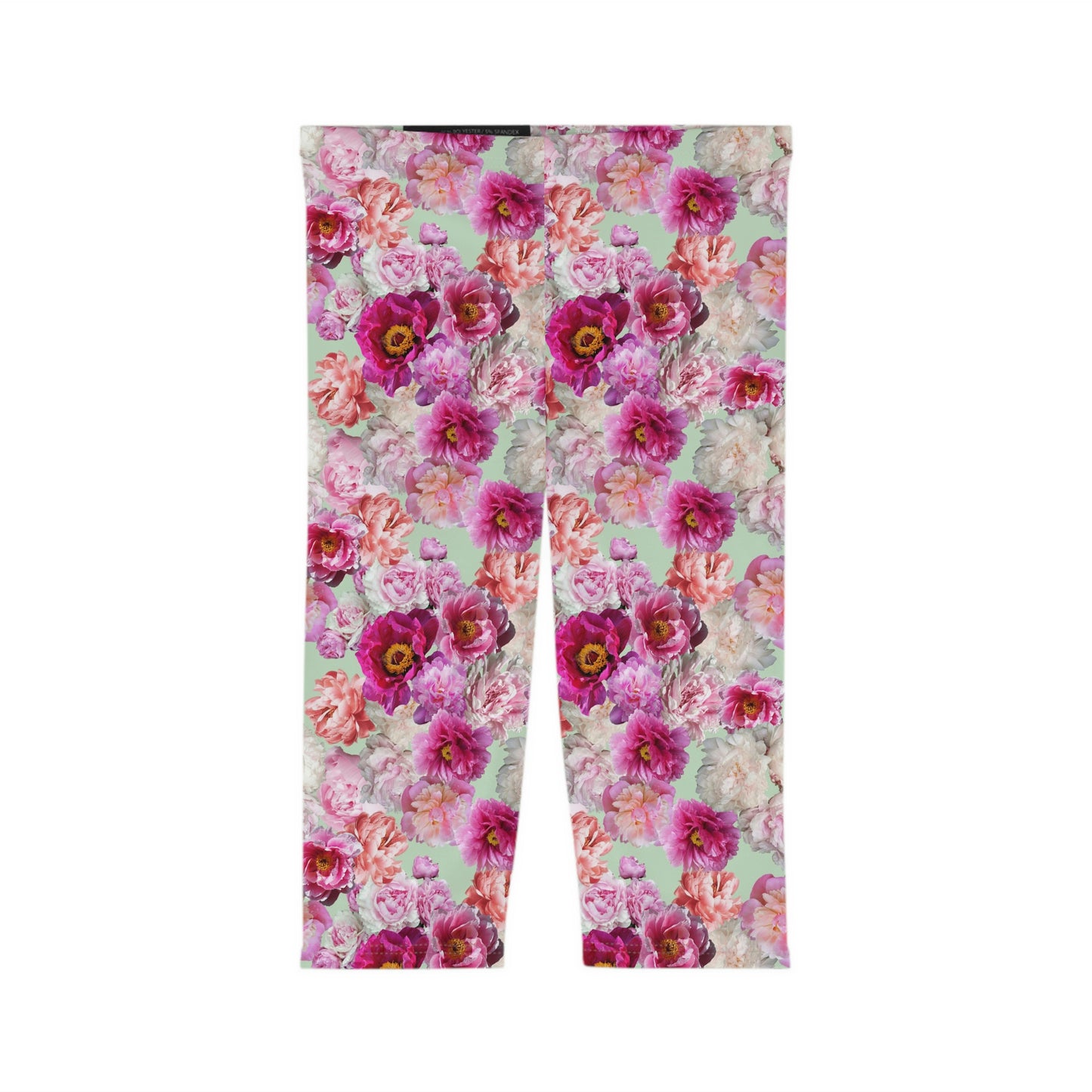 Peonies on Green Women’s Capri Leggings