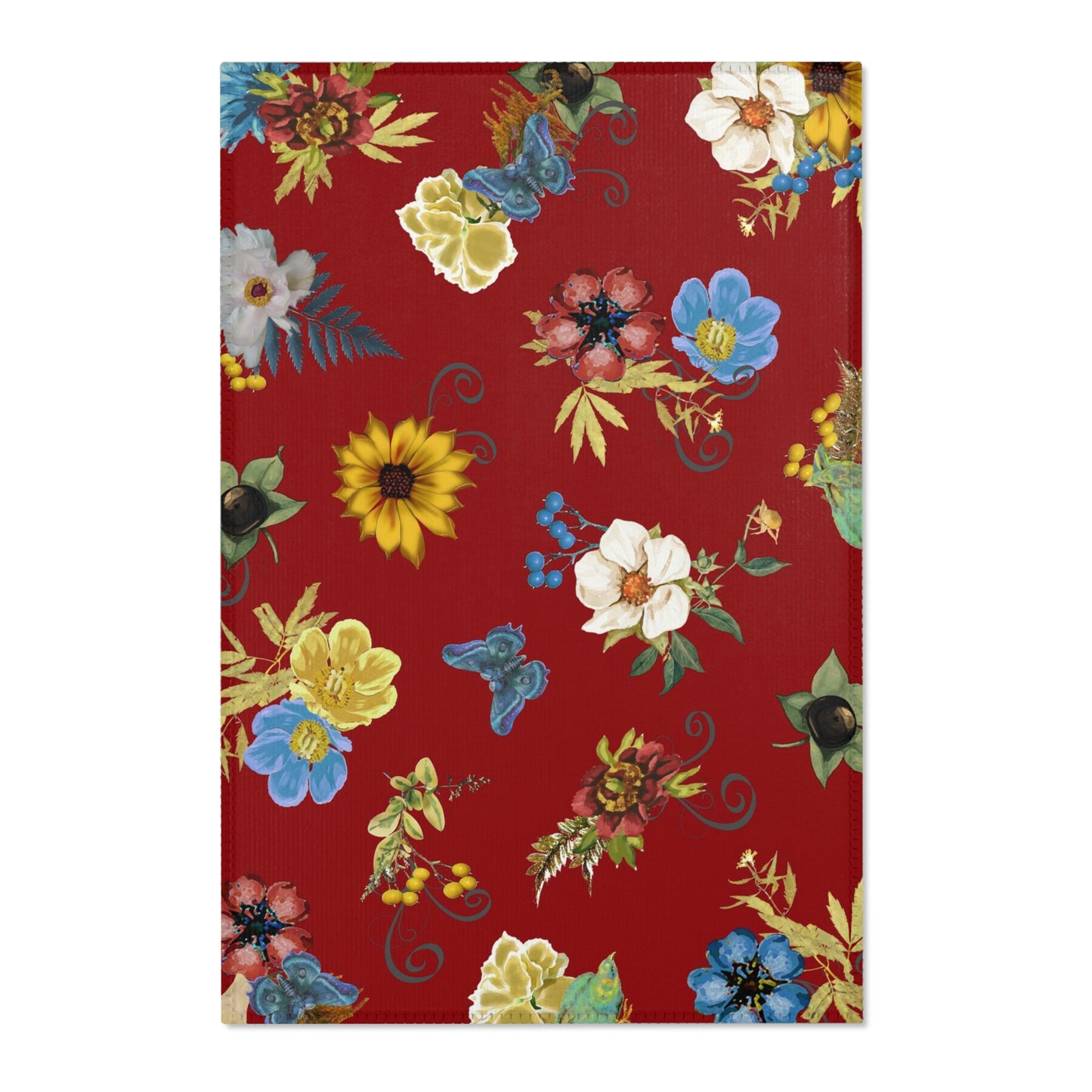 Red Floral Area Rug