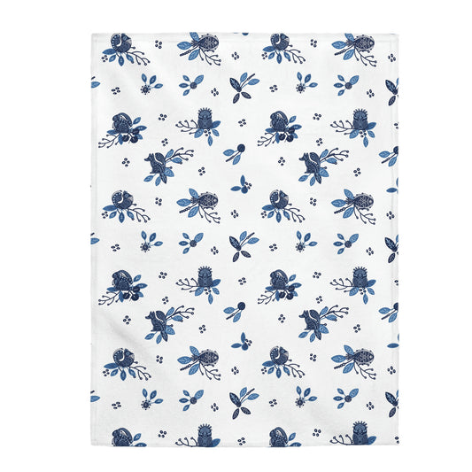 Blue Scandi Folk Velveteen Plush Blanket