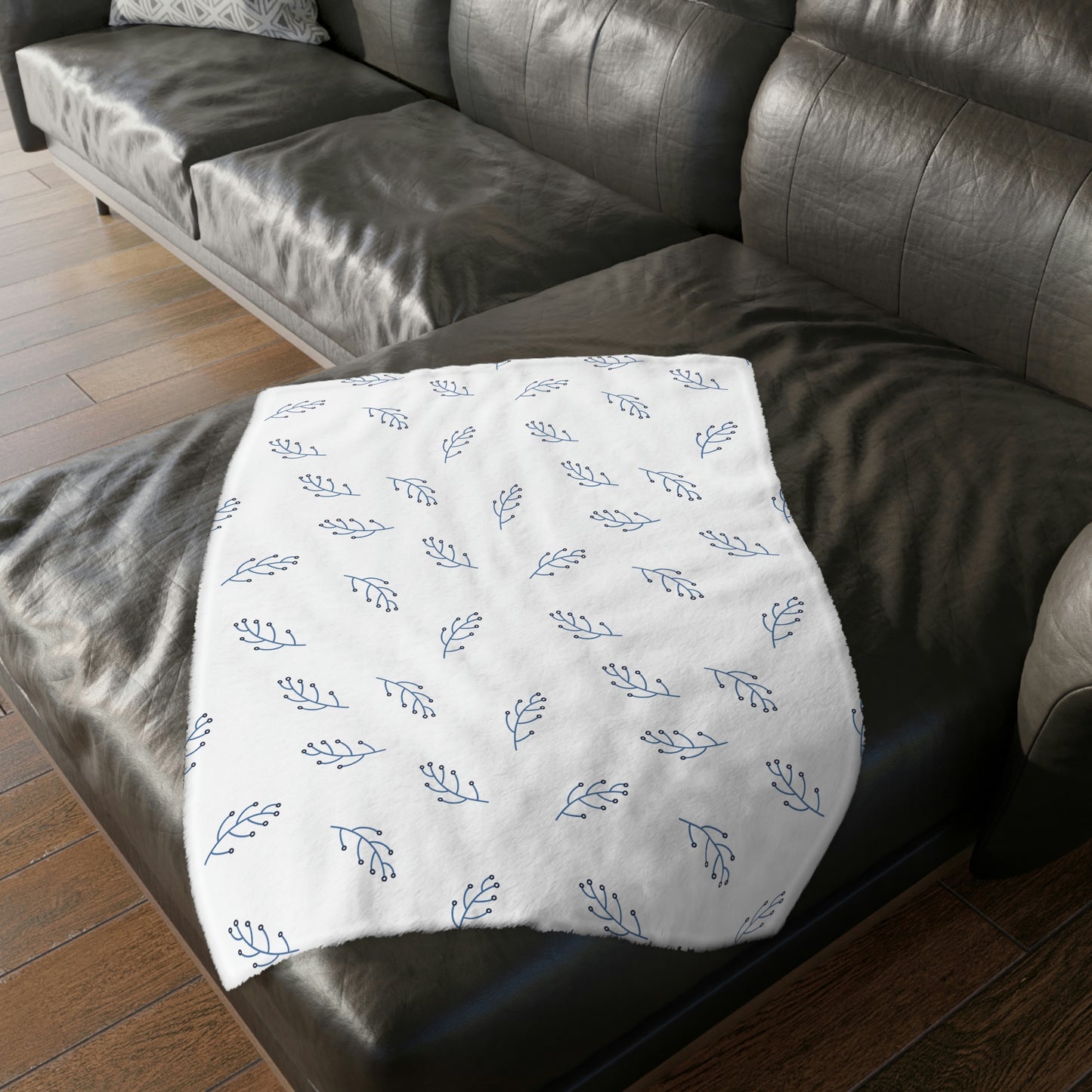 Blue Scandi Folk Velveteen Minky Blanket