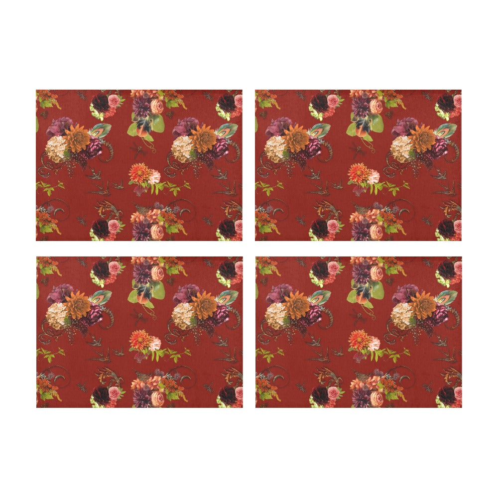 Garnet Floral Placemats  14’’ x 19’’ (Four Pieces)