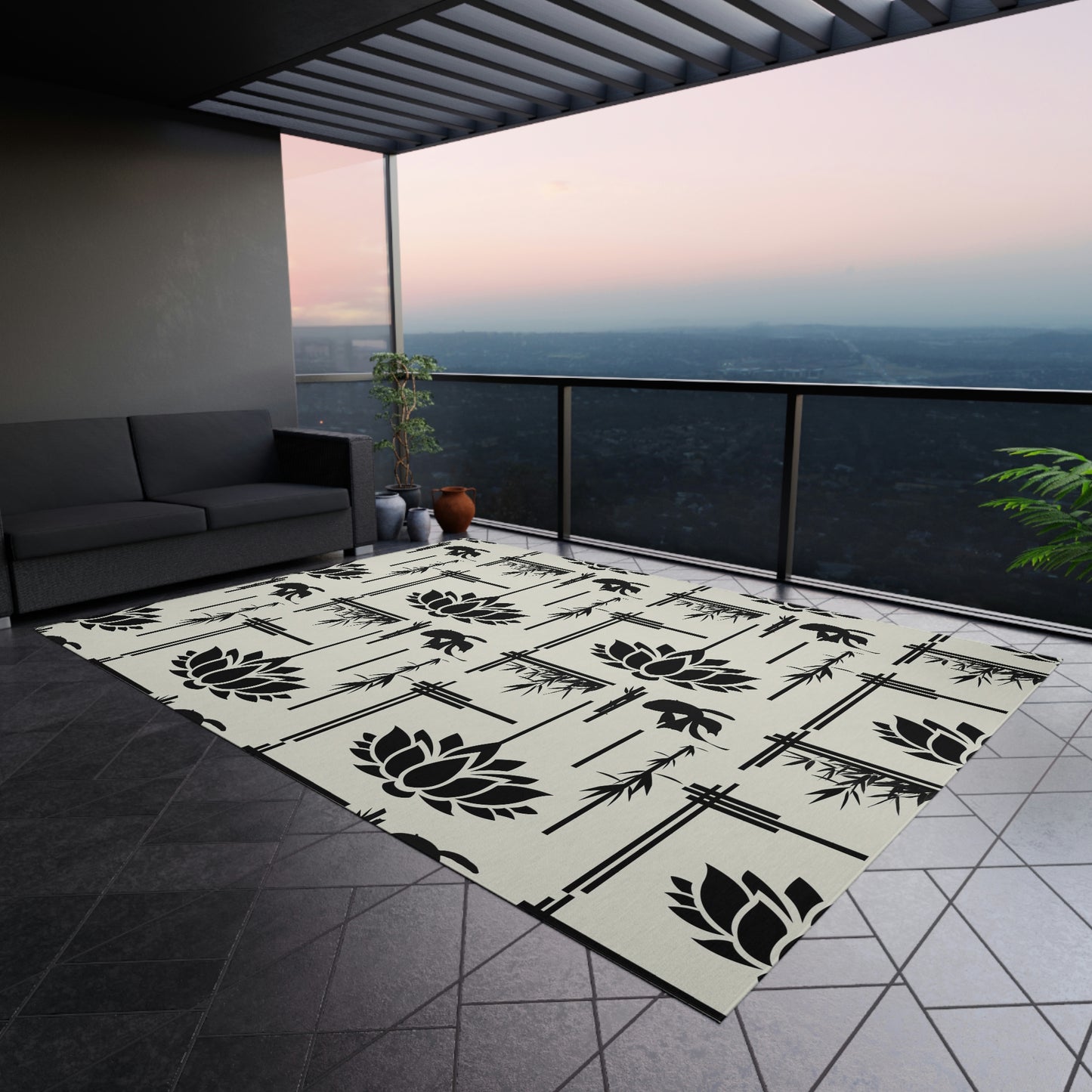 Lotus Print Outdoor Rug