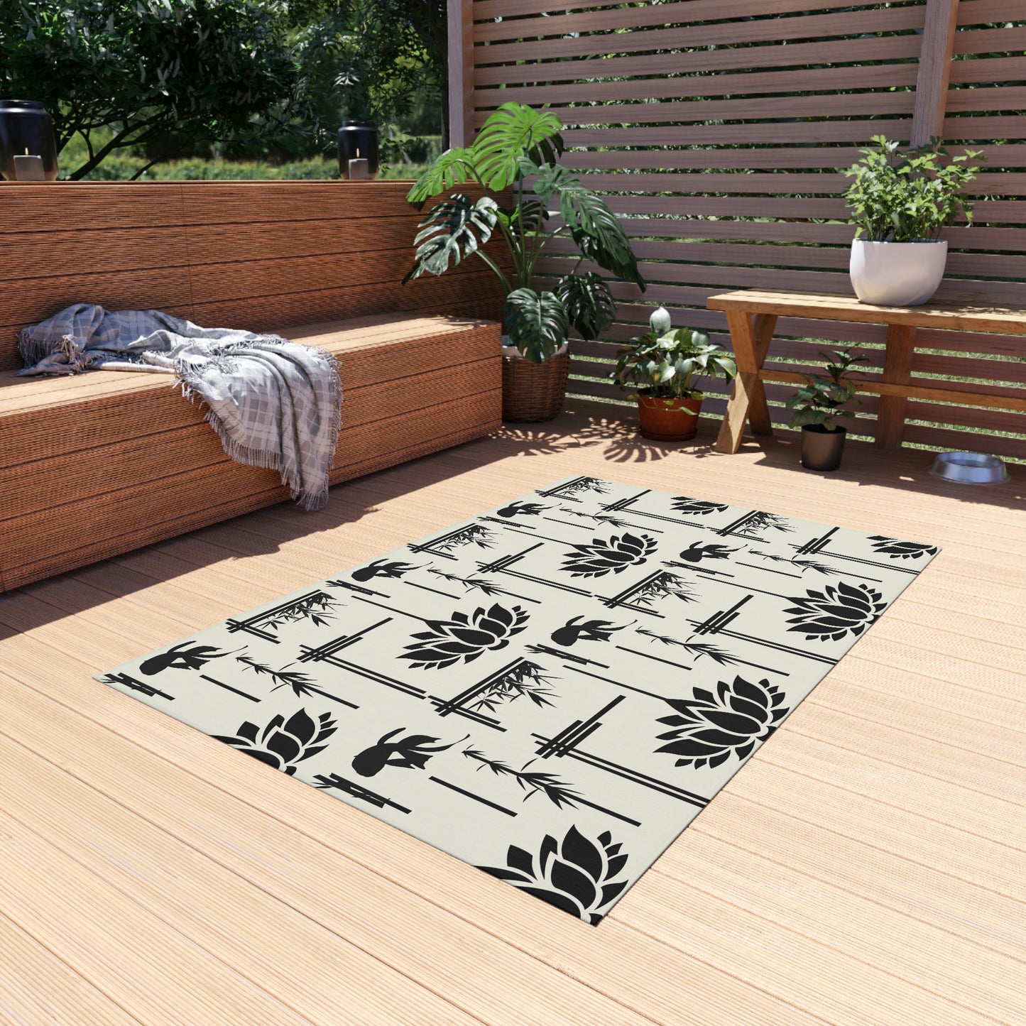 Lotus Print Outdoor Rug