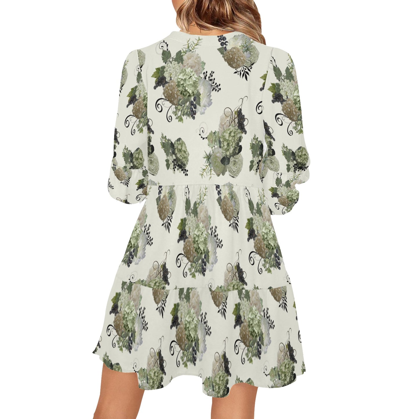 Sage Floral Tiered Dress