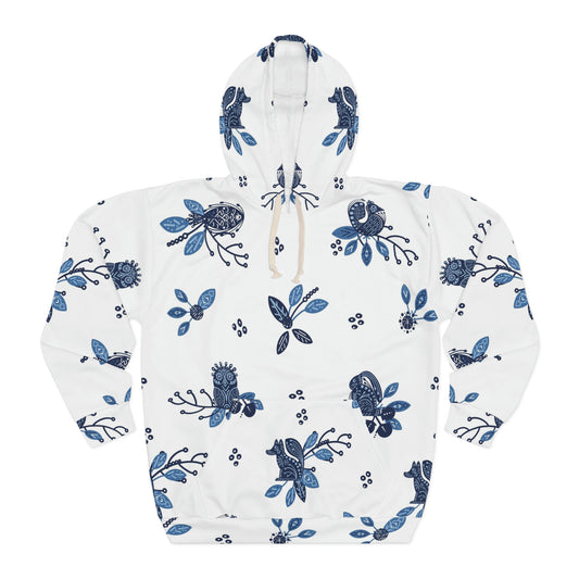 Blue Scandi Folk Pullover Hoodie