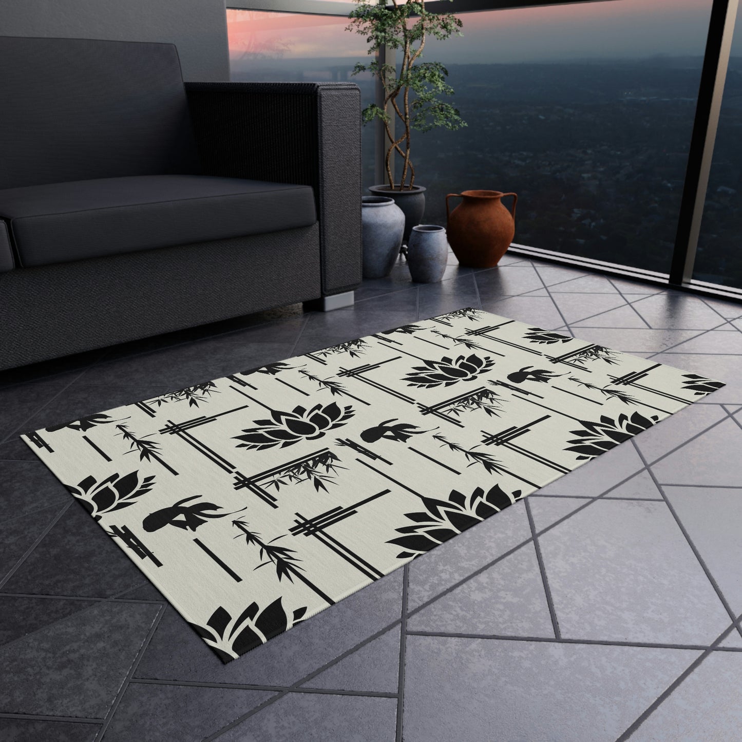 Lotus Print Outdoor Rug