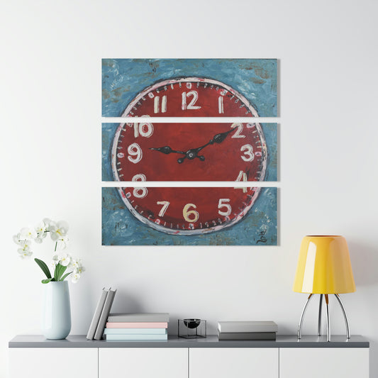 "Big Red Clock" Acrylic Triptych