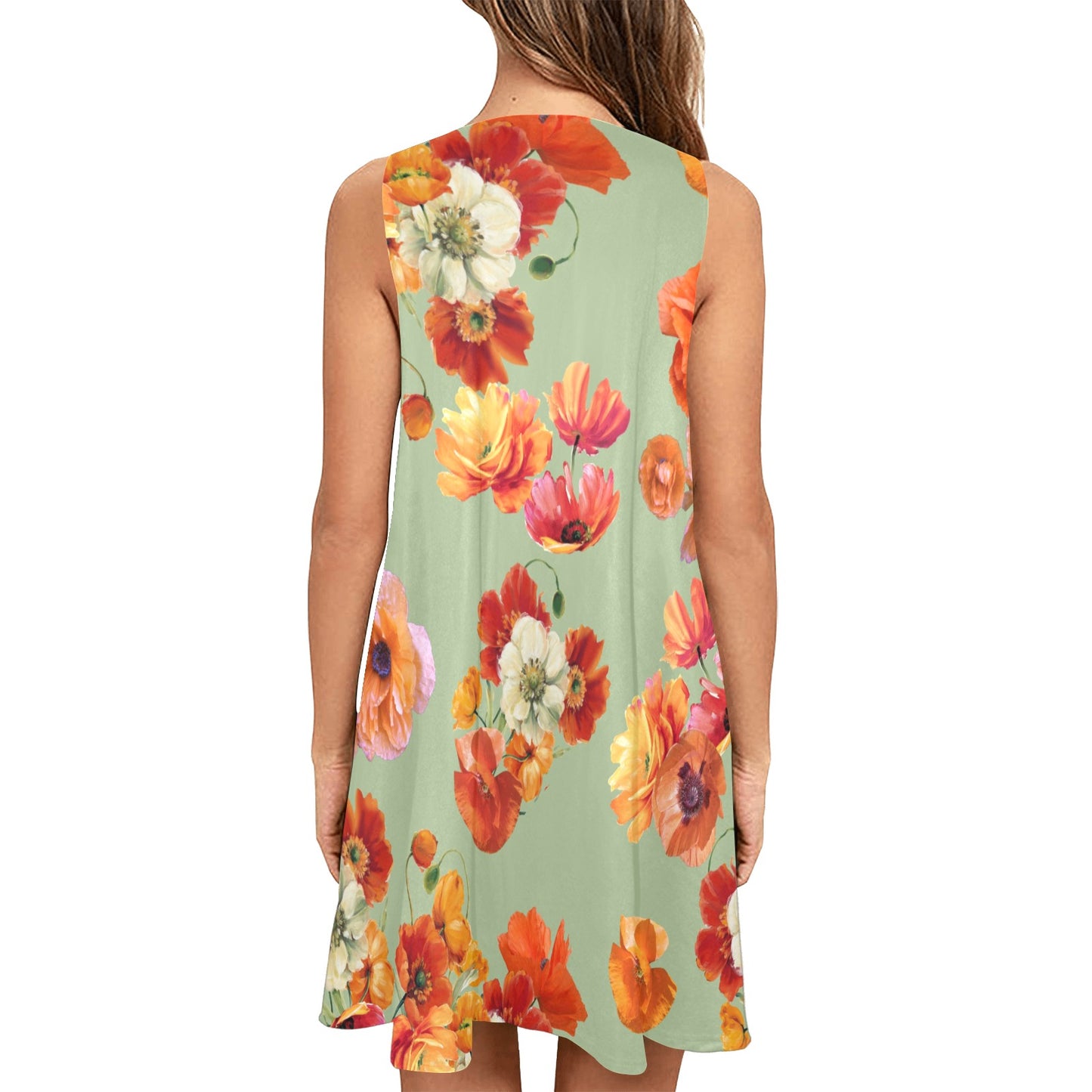 Poppy Party on Green Swing Dress