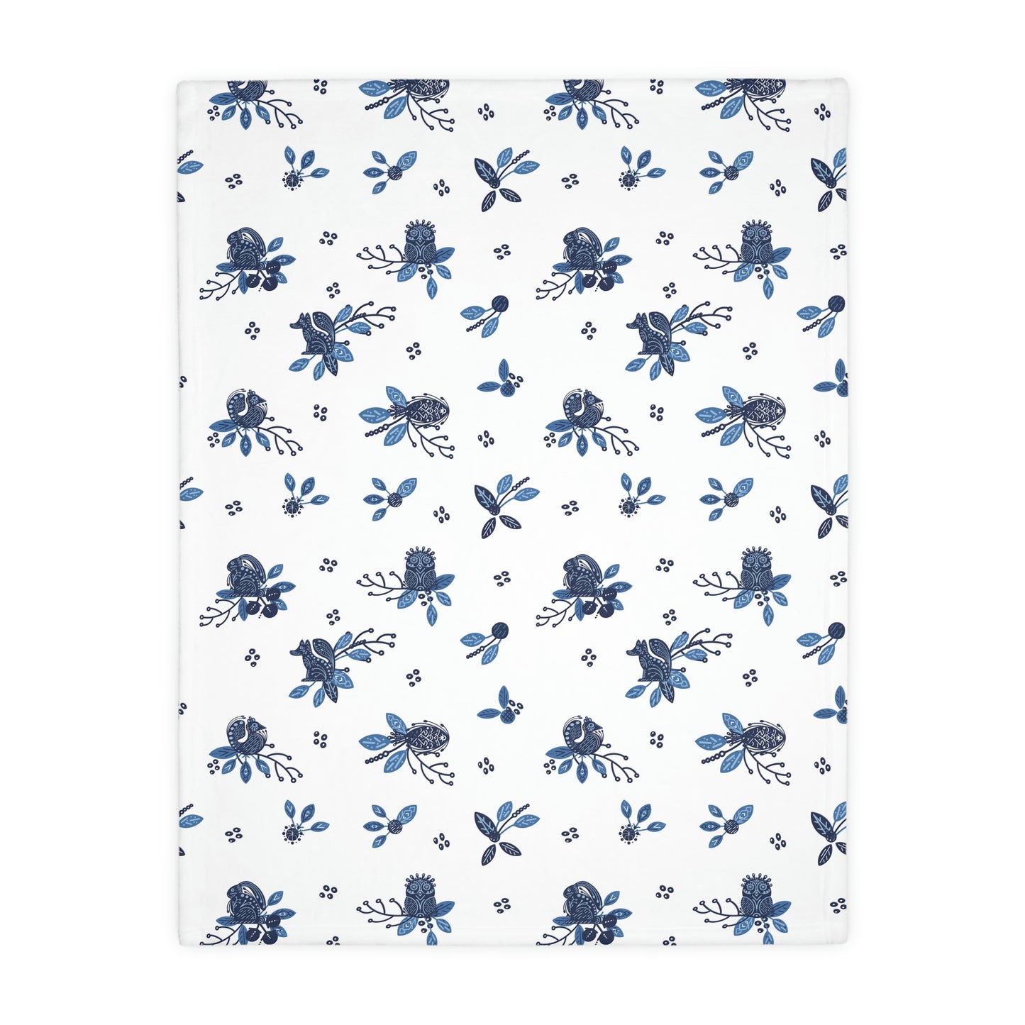 Blue Scandi Folk Velveteen Minky Blanket