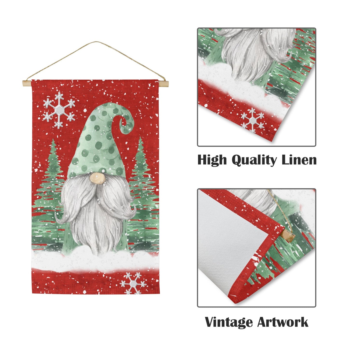 Green Hat Gnome Linen Wall Hanging