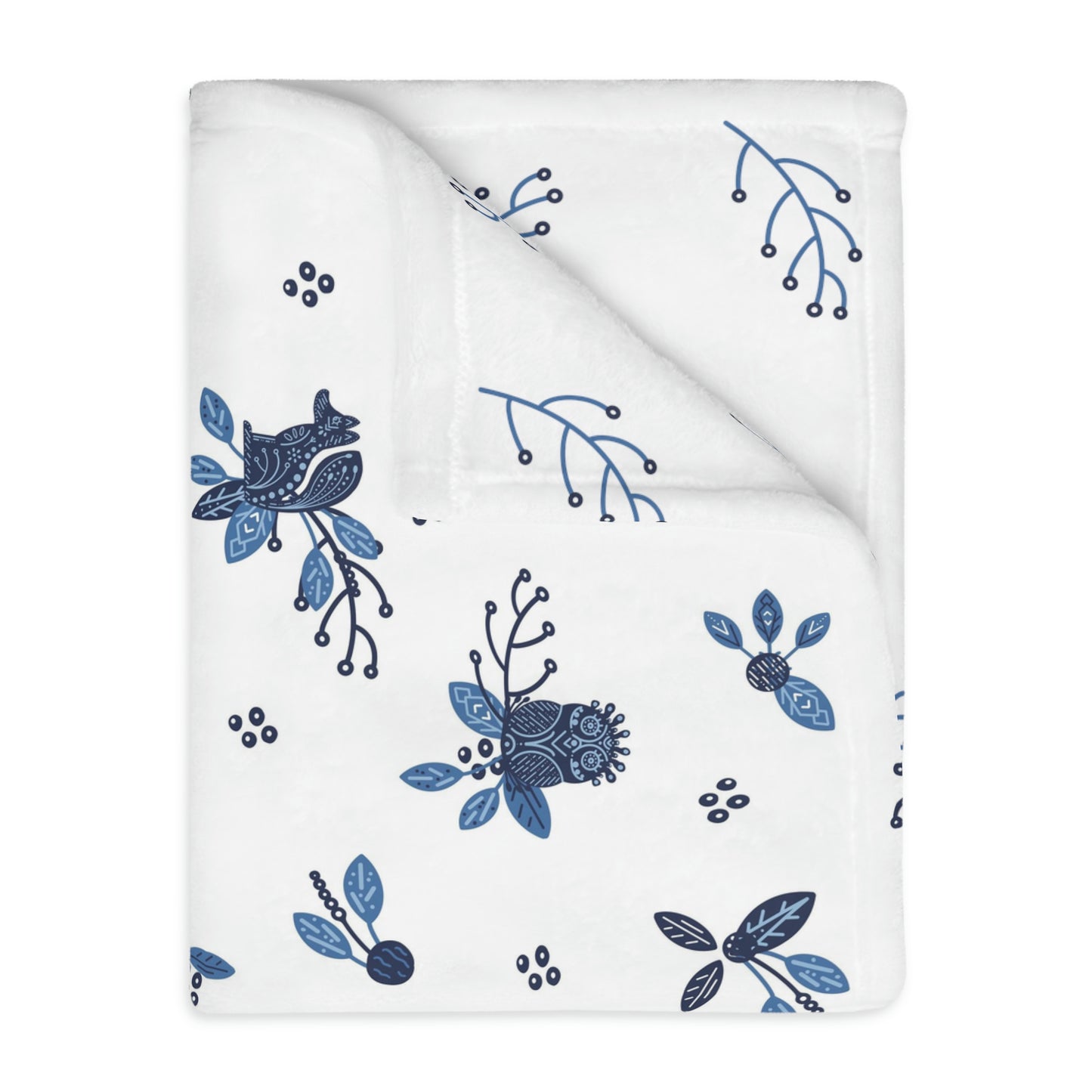 Blue Scandi Folk Velveteen Minky Blanket