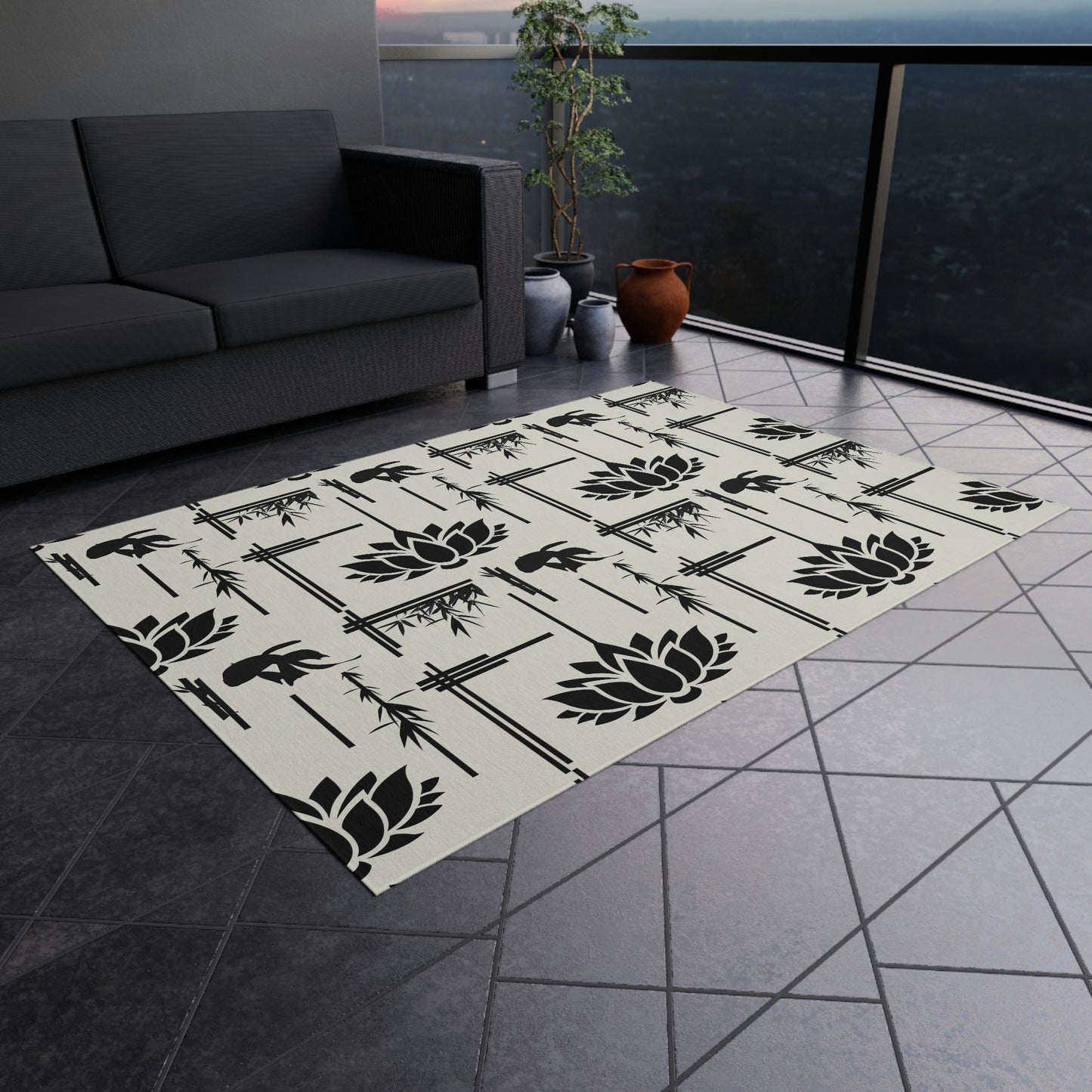 Lotus Print Outdoor Rug