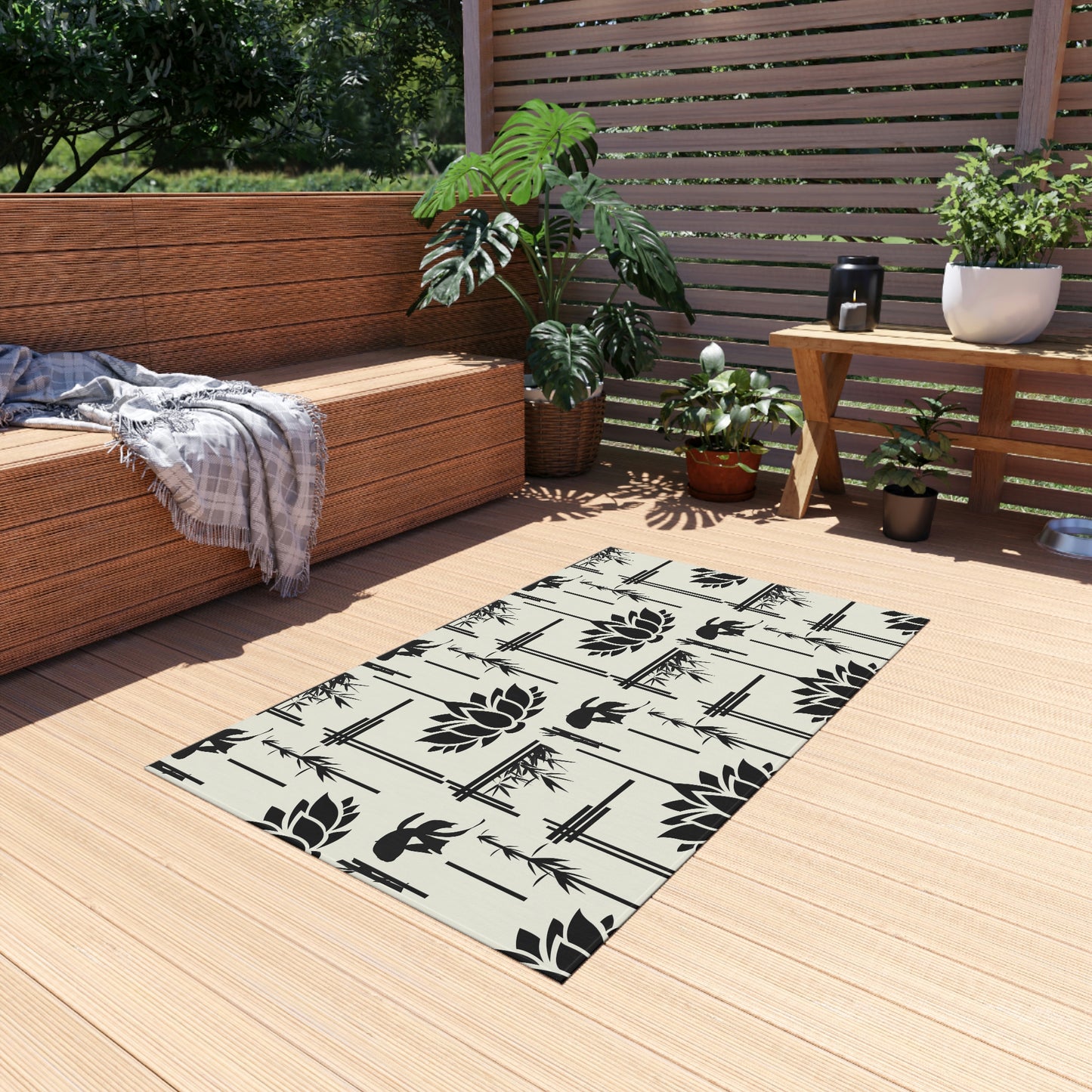 Lotus Print Outdoor Rug