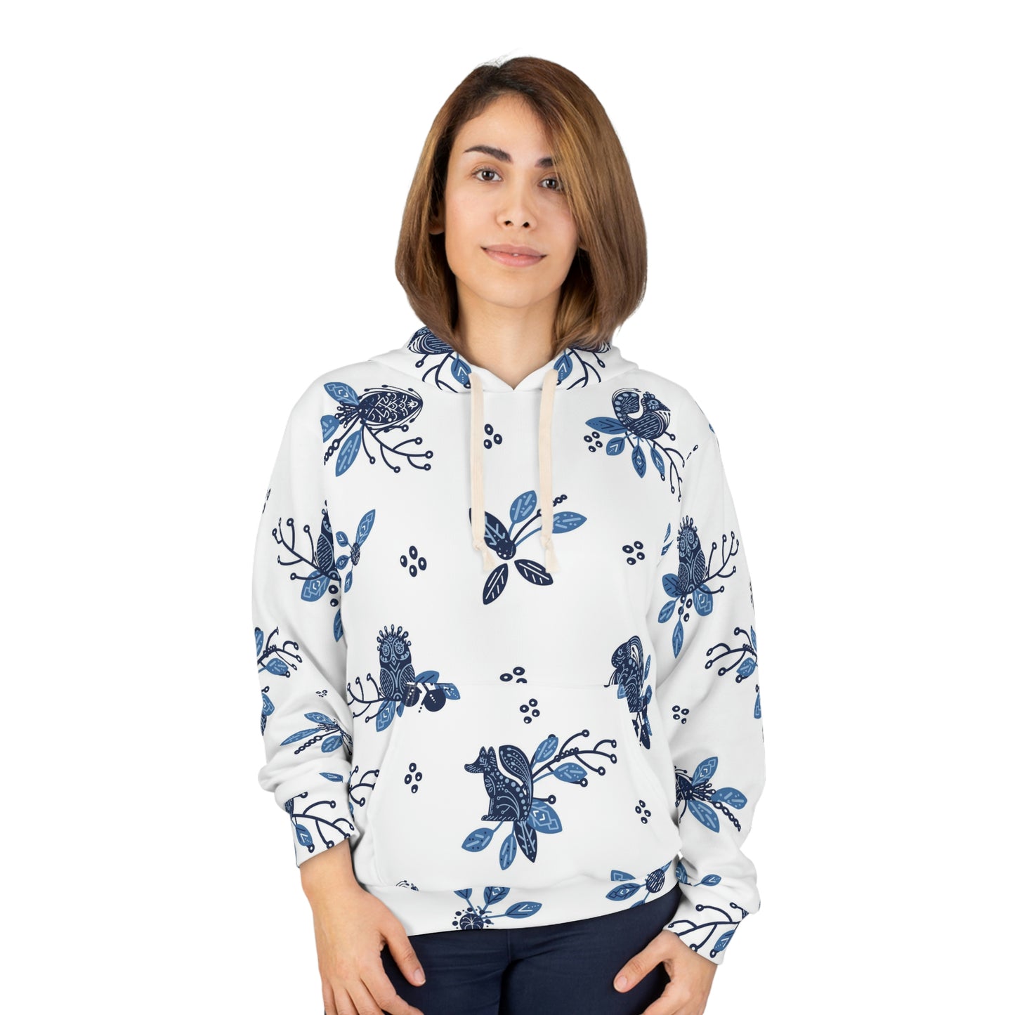 Blue Scandi Folk Pullover Hoodie