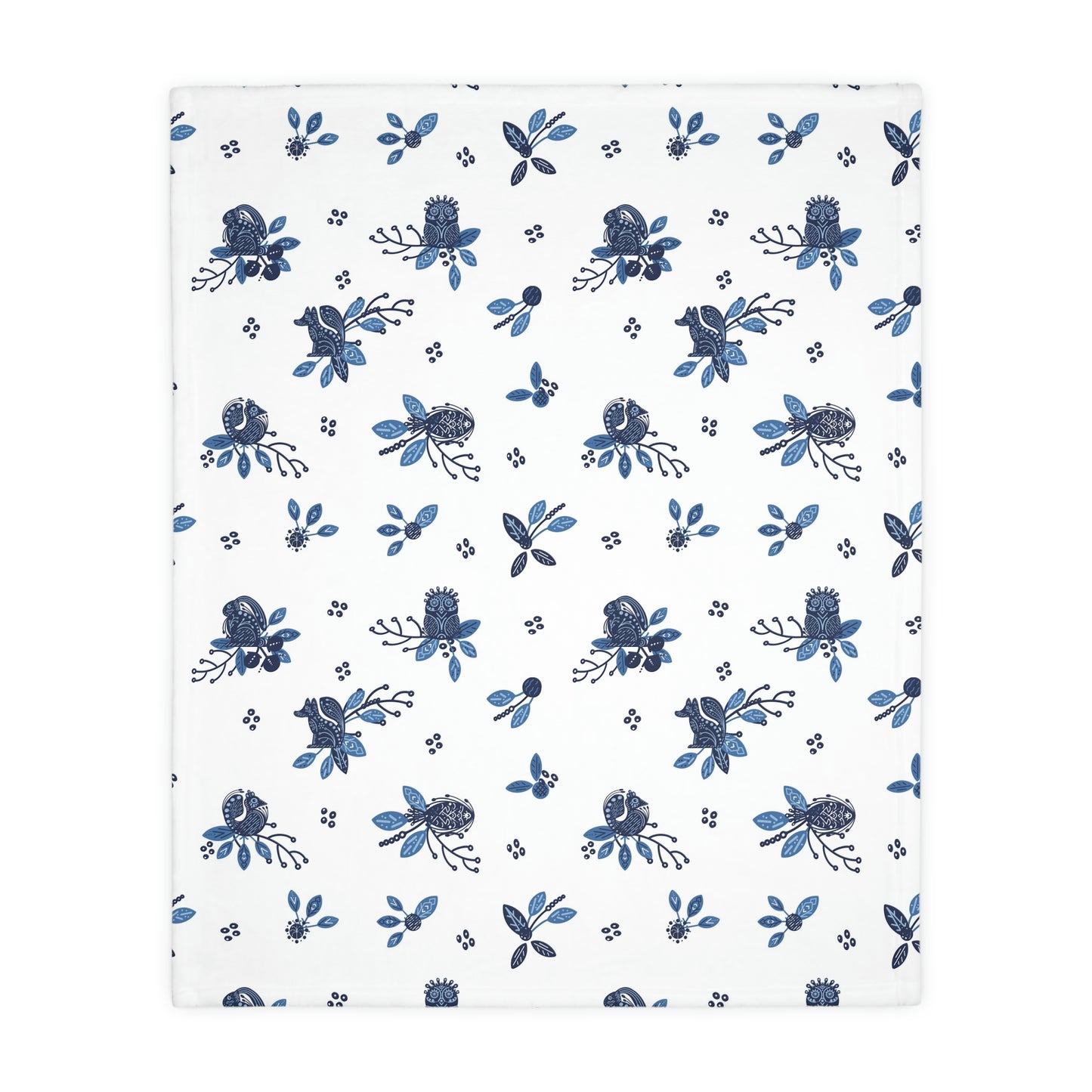 Blue Scandi Folk Velveteen Minky Blanket