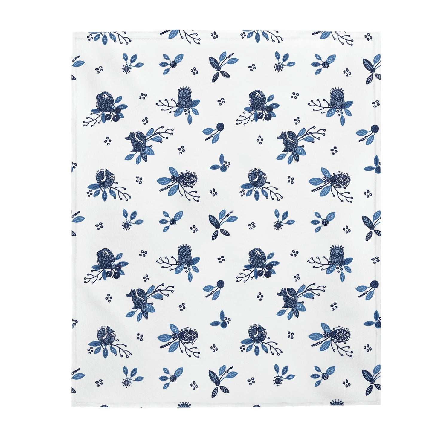 Blue Scandi Folk Velveteen Plush Blanket