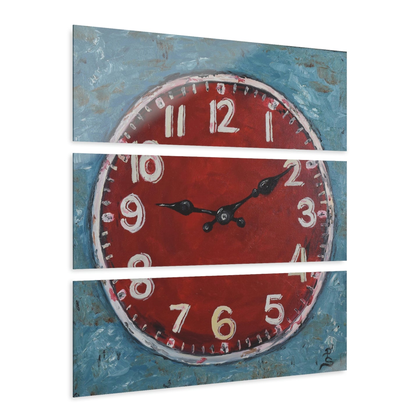 "Big Red Clock" Acrylic Triptych