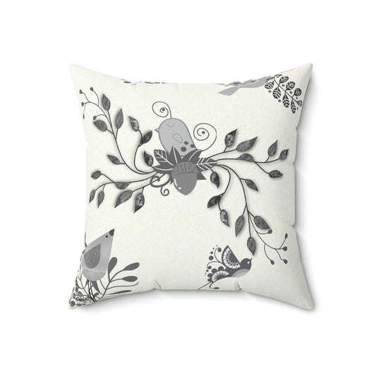 Scandi Birds Faux Suede Square Pillow