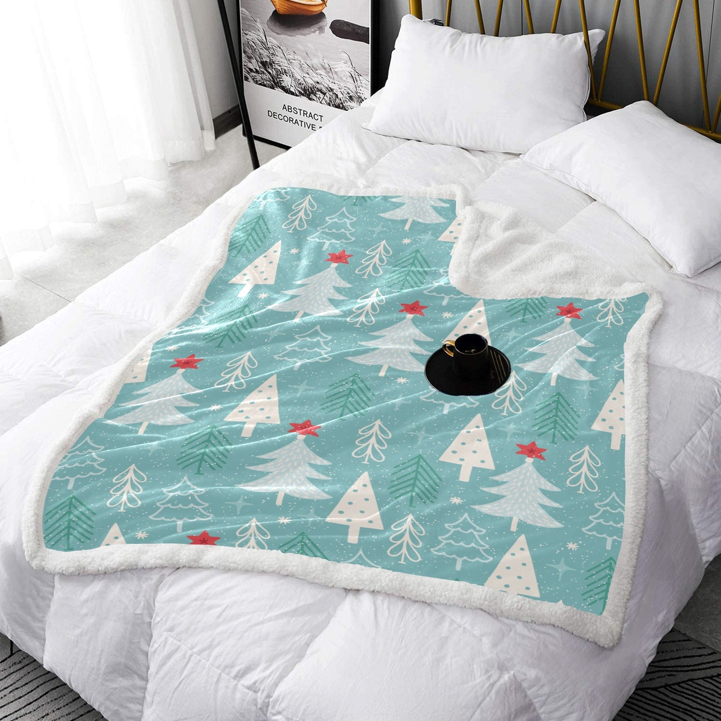 Aqua Trees Double Plush Blanket 50"x60"